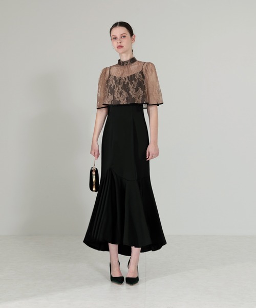 Leja 配色パイピング花柄刺繍ボレロ付きベロアマーメイドキャミワンピース