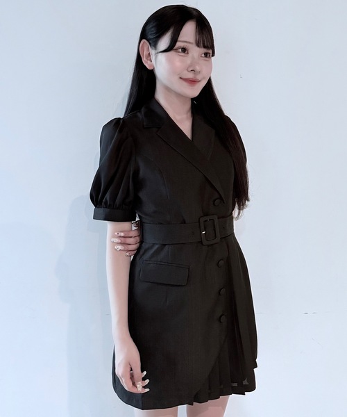NOMAE プリーツ異素材 シアーテーラードワンピース NOMAE ワンピース プリーツ異素材シアーテーラードワンピース