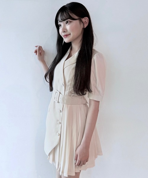 NOMAE ワンピース プリーツ異素材シアーテーラードワンピース