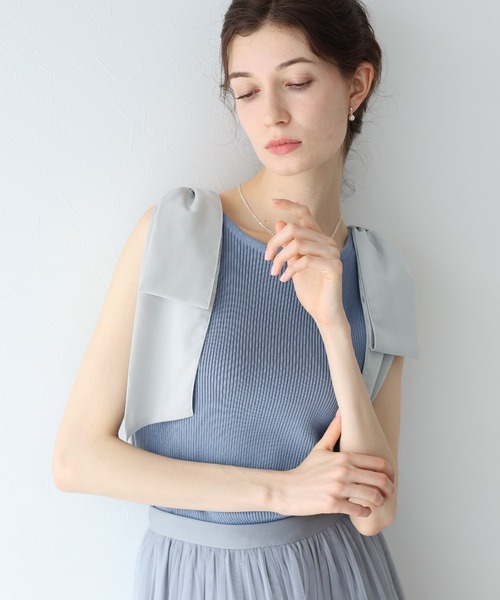 BLUEEAST タンクトップ ノースリーブ ショルダーリボンノースリ