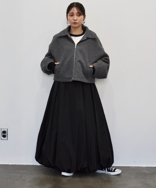 ブルゾン アウター ボリューム袖ショート丈ジップブルゾン レディース