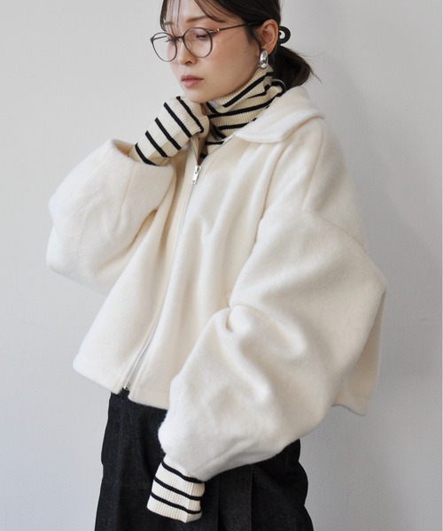 ブルゾン アウター ボリューム袖ショート丈ジップブルゾン レディース