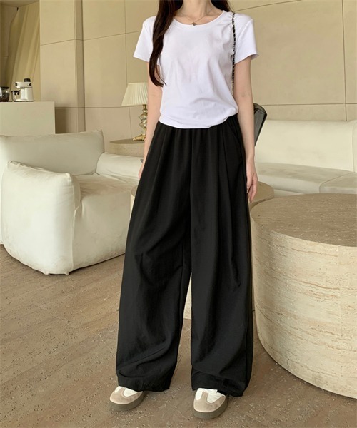 FREE STYLISTS ワイドパンツ パンツ ウエストゴム ワイドタックパンツ