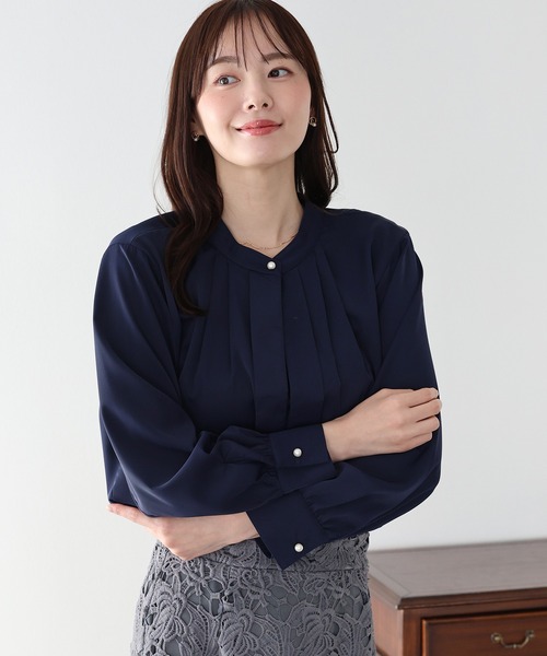 ADORE アドーア ブラウス ネイビー レディース シャツ 長袖 紺色 タック ADORE アドーア ブラウス ネイビー レディース シャツ 長袖 紺色