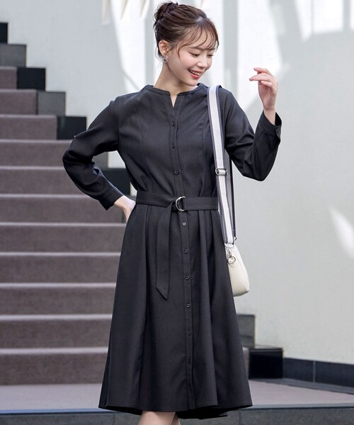 Tiaclasse シャツワンピース 「大きいサイズ」ベルト付きスキッパー