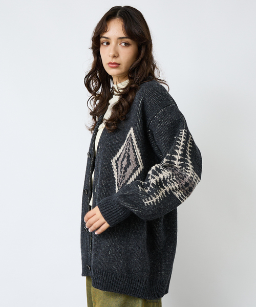 美品 PENDLETON L ウールカーディガン グレー 幾何学模様 dc17b30da92ee9fe9d7cf04f863882
