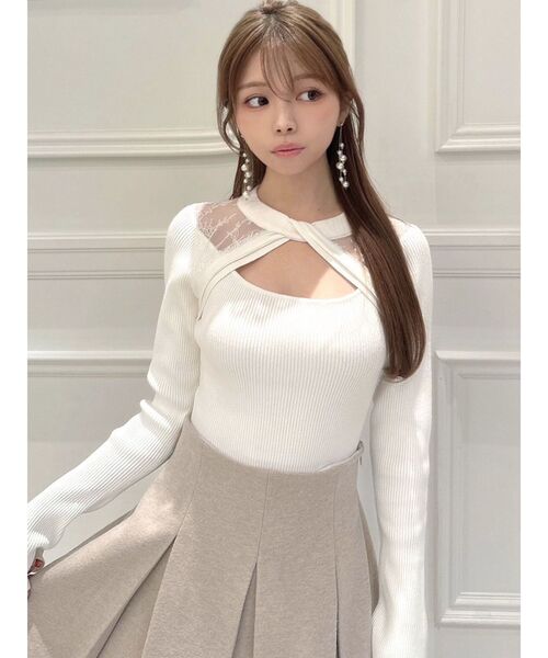 ニット セーター 「洗える」レースニットトップス レディース 洗える】 レースニットトップス （ニット・セーター）｜L size