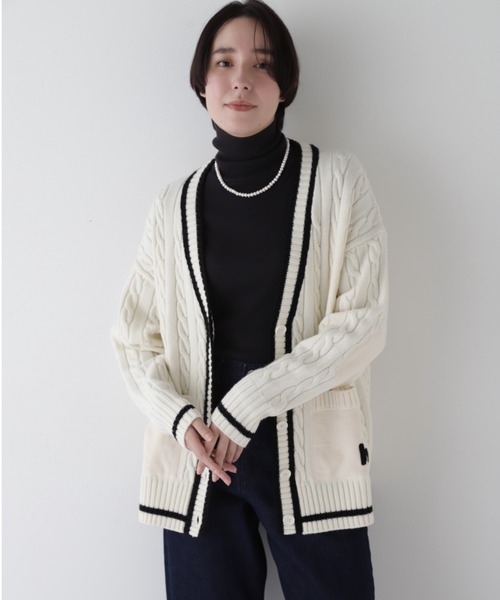 human woman / ヒューマンウーマン ◆裏毛コンビプレッピーカーディガン human woman カーディガン 裏毛コンビプレッピーカーディガン