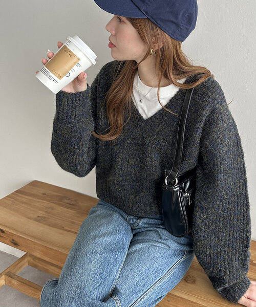 ニット セーター 「WEB限定」メランジヤーンVネックプルオーバー レディース Discoat ニット セーター 「WEB限定」メランジヤーンVネックプル