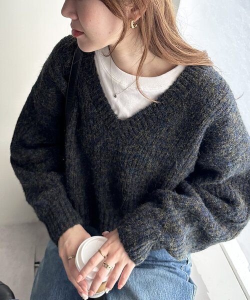 ニット セーター 「WEB限定」メランジヤーンVネックプルオーバー レディース Discoat ニット セーター 「WEB限定」メランジヤーンVネックプル