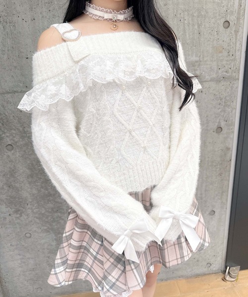 ニット セーター デコルテロゴ開きニットTOP レディース セール】デコルテロゴ開きニットTOP（ニット/セーター）｜EATME