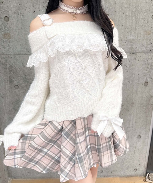 ニット セーター レースコンビニット シャツトップス レディース dazzlin ニット セーター レースレイヤードオーバーニット