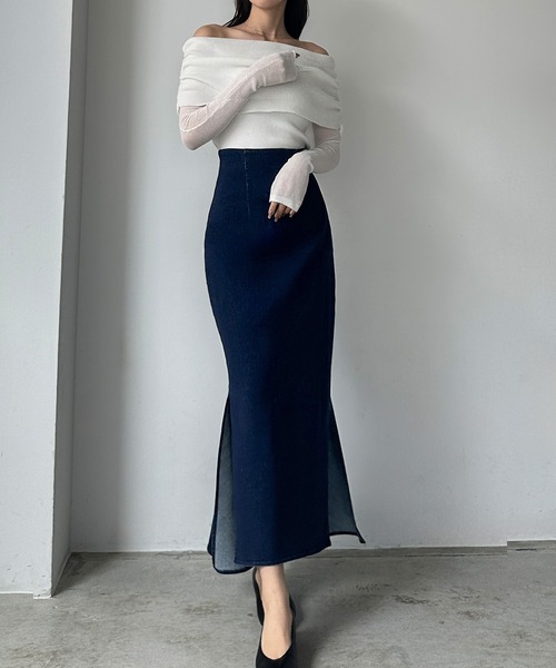 美品 osmosis デニム バックフレアースカート ストレッチ マーメイド OSMOSIS - 美品 オズモーシス デニム バックフレアースカート