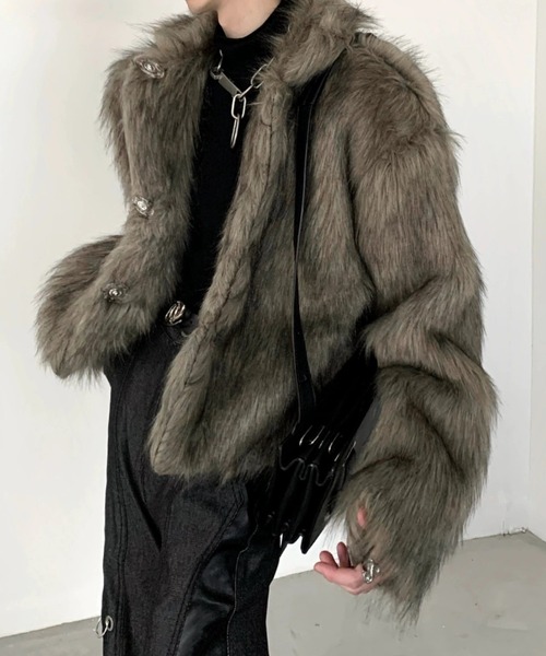 Otte ファーショートジャケット Lサイズ ブラック 韓国ファッション Otte ジャケット テーラードジャケット ファーショートジャケット