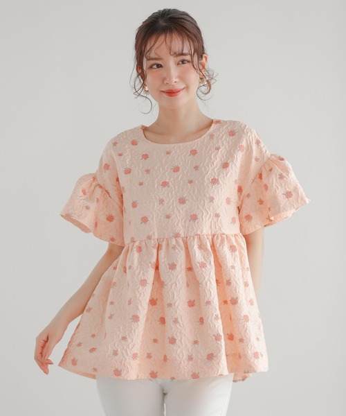 Fit more（フィットモア） tシャツ フレアスリーブフラワージャガード