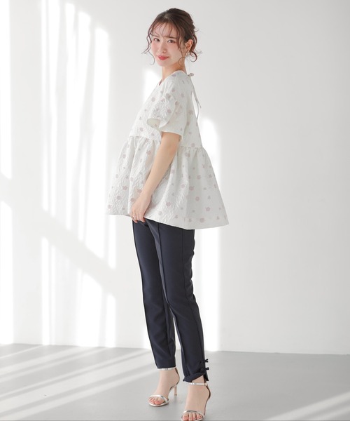 Fit more（フィットモア） tシャツ フレアスリーブフラワージャガード