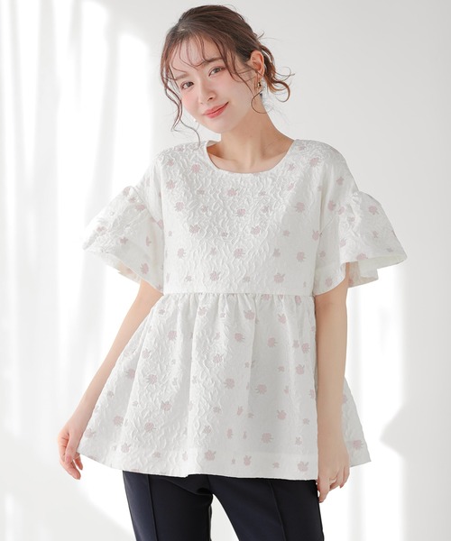 Fit more（フィットモア） tシャツ フレアスリーブフラワージャガード