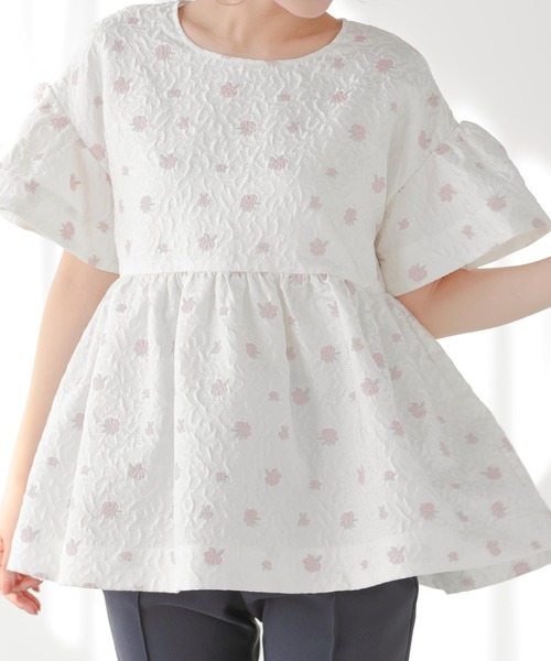 Fit more（フィットモア） tシャツ フレアスリーブフラワージャガード 