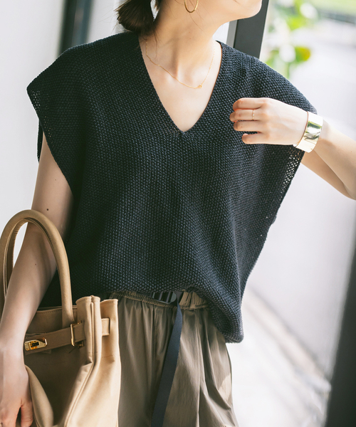 Spick＆Span ベスト ジレ ペーパーヤーンルーズニットベスト