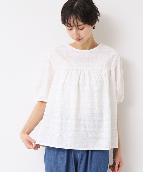 ブラウス シャツ 「インド刺繍・セットアップ可能・洗える」クルーネックブラウス レディース