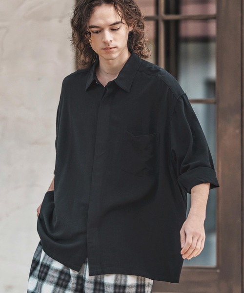 下関国際シャツ CAMBIO（カンビオ） シャツ ms6055-Linen Rayon Fly Front 3-4 Sleeve