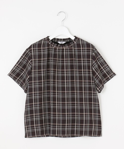 tシャツ 「洗える」シアーストライプ＆チェック ブラウスライク カットソー レディース tシャツ 「洗える」シアーストライプ＆チェック ブラウスライク