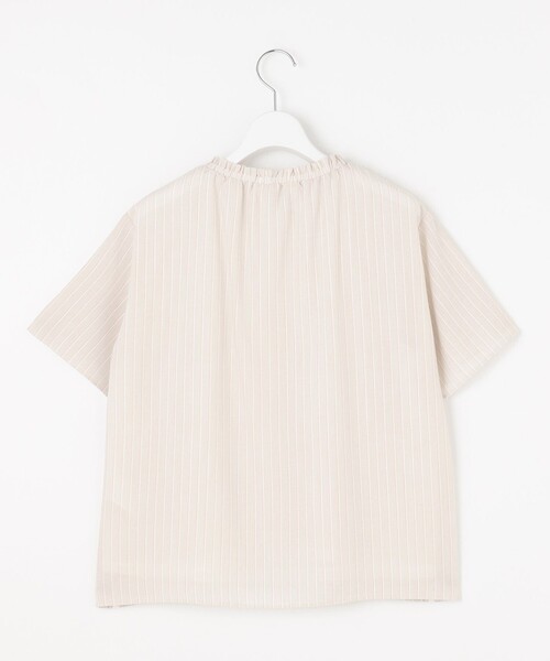 tシャツ 「洗える」シアーストライプ＆チェック ブラウスライク カットソー レディース tシャツ 「洗える」シアーストライプ＆チェック ブラウスライク