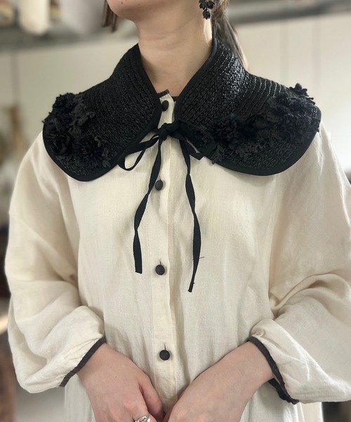 夏の主役*日常に華を*miumiu*ラフィアバイザー m.soeur サンバイザー 2wayで使えるラフィアの大きなつけ襟サン