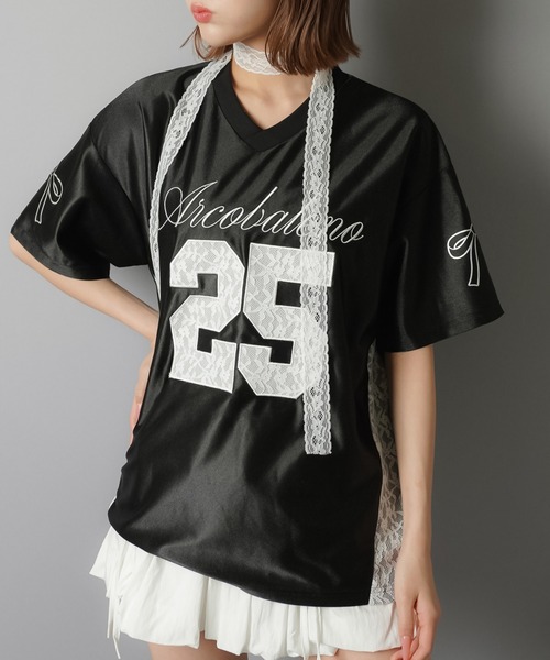 SPINNS tシャツ 半袖ユニフォームTシャツ/レース切り替え/25ロゴ