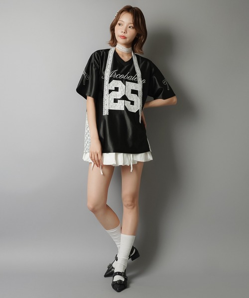 SPINNS tシャツ 半袖ユニフォームTシャツ/レース切り替え/25ロゴ