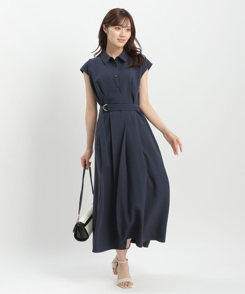 フレンチ風 シャツドレス ロングワンピース アシメ ゆったり Andemiu シャツワンピース アシメカシュクール風フレンチ