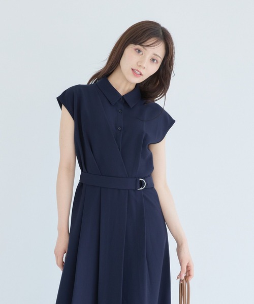 アシメカシュクール風フレンチスリーブワンピース FRAY I.D Aimeine Andemiu シャツワンピース アシメカシュクール風フレンチ