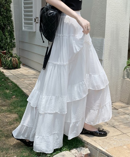 FAVORITO ロング スカート フリルハイウエストロングスカート