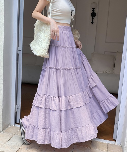 FAVORITO ロング スカート フリルハイウエストロングスカート