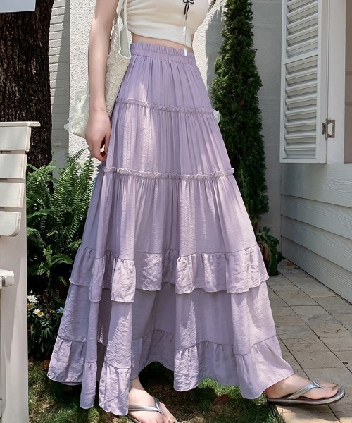 FAVORITO スカート フリルハイウエストロングスカート : ZOZOTOWN