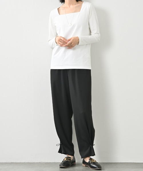 45Rレーストリム スクエアネック 長袖カットソー tシャツ スクエアネック プルオーバー｜デコルテ美人 カットソー 透け