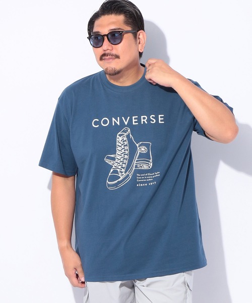 8SM2 CROSS&STITCH フロントプリントTシャツ　ネイビー　L 古着 CONVERSE（コンバース） tシャツ フロントプリント 半袖Tシャツ メンズ