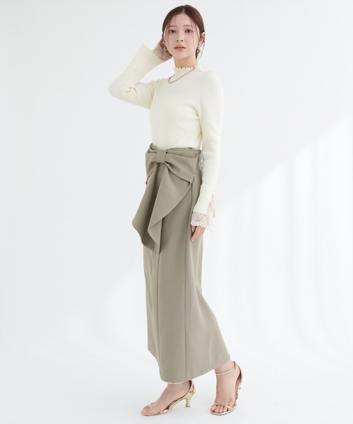 natural couture ニット セーター 袖口レースもちもちリブタートル