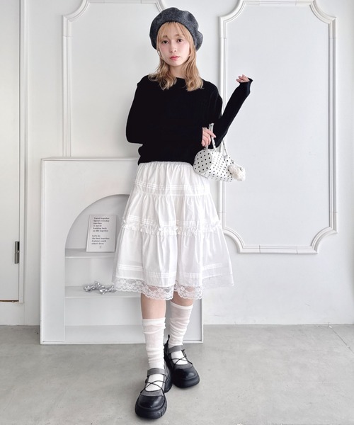 Loueme ニット セーター リボン刺繍ケーブルニットトップス レディース