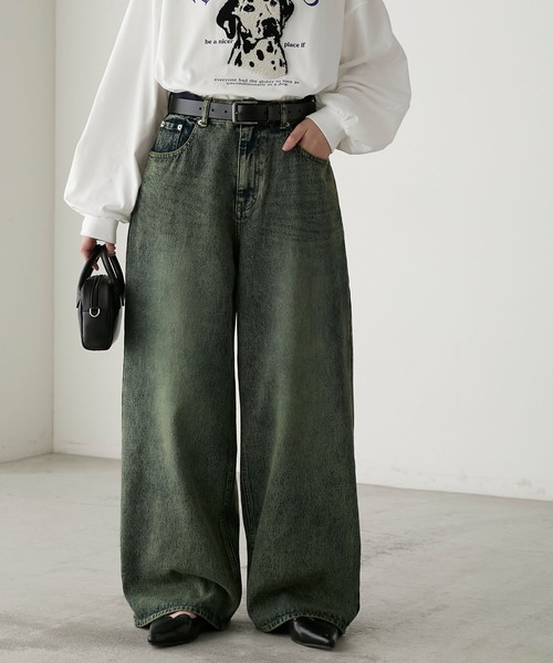 「BONLECILL」 ダメージ加工デニムパンツ M パープル レディース