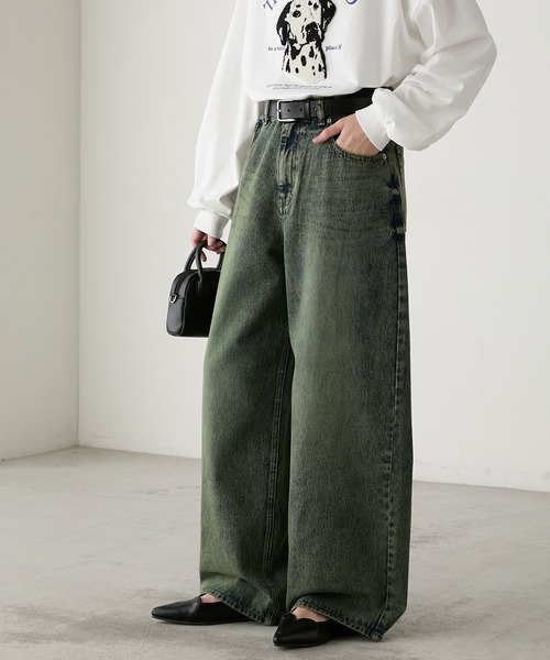 「BONLECILL」 ダメージ加工デニムパンツ M パープル レディース