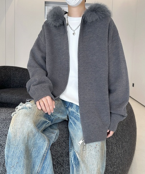 パーカー 「FVLMEN」fur design knit W zip parka/ファー デザイン