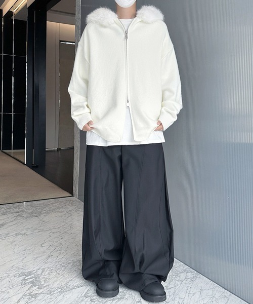 パーカー 「FVLMEN」fur design knit W zip parka/ファー デザイン
