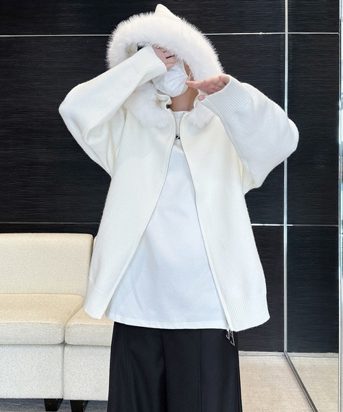 パーカー 「FVLMEN」fur design knit W zip parka/ファー デザイン
