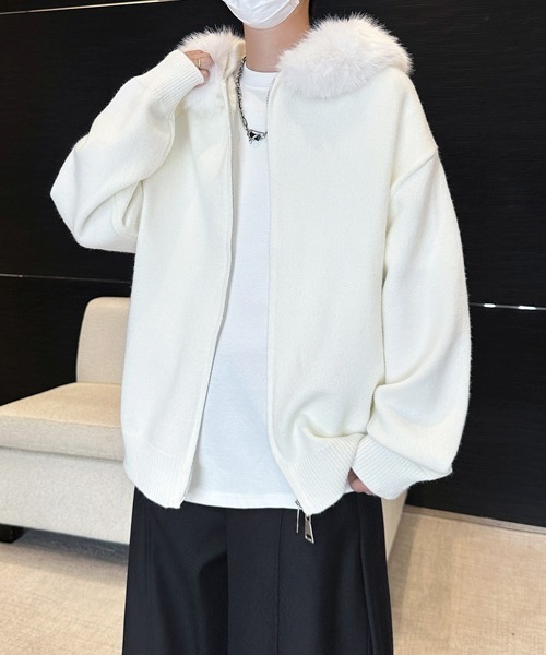 パーカー 「FVLMEN」fur design knit W zip parka/ファー デザイン