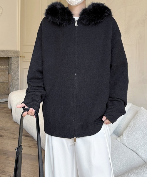 パーカー 「FVLMEN」fur design knit W zip parka/ファー デザイン