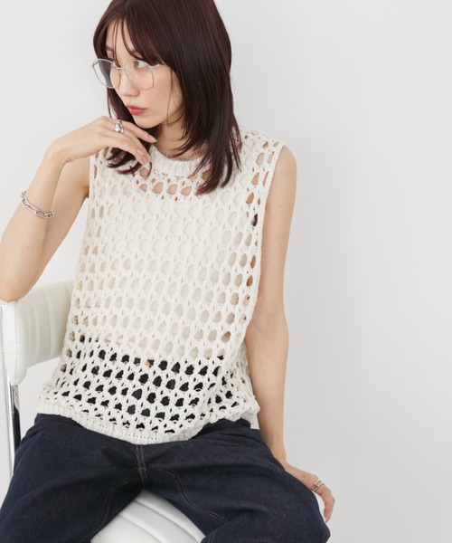 「Auntie Rosa Holiday」 ノースリーブニット FREE ブルー レディース_画像4