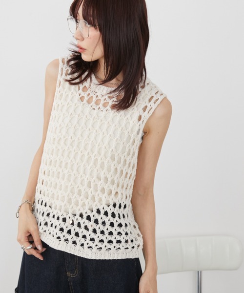 「Auntie Rosa Holiday」 ノースリーブニット FREE ブルー レディース_画像6