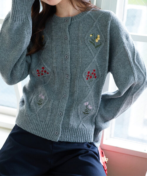 KOBE LETTUCE（神戸レタス） カーディガン 刺繍ケーブルニット