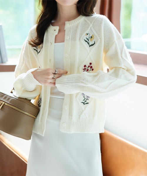 KOBE LETTUCE（神戸レタス） カーディガン 刺繍ケーブルニット